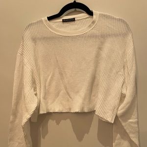 White cropped waffle shirt